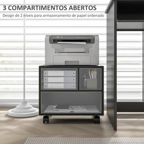 Móvel para Impressora com Rodas Suporte para Impressora com Compartimentos Abertos para Escritório Estúdio 40x30x36 cm Preto