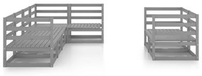 7 pcs conjunto lounge de jardim pinho maciço cinzento
