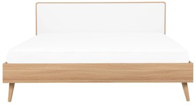 Cama de casal com iluminação LED em madeira clara e branca 180 x 200 cm SERRIS Beliani