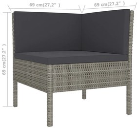 5 pcs conjunto lounge de jardim c/ almofadões vime PE cinzento