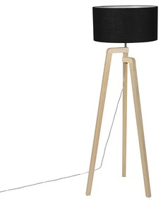 Candeeiro de pé moderno em madeira com cúpula preta 45 cm - Puros Country / Rústico,Moderno