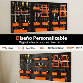 Organizador de parede Ferramentas (Não Incluidas) 120 x 60 x 2 cm com painel perfurado com 9 recipientes  Preto e laranja