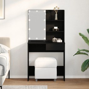 Mesa de Maquilhagem LED em Carvalho Preto - 71 x 40 x 141 cm, Feita co
