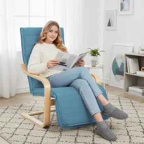Poltrona Relax com Apoio para os Pés Ajustáveis Poltrona Estofada em Tecido com Estrutura de Madeira 66,5x94x100 cm Azul