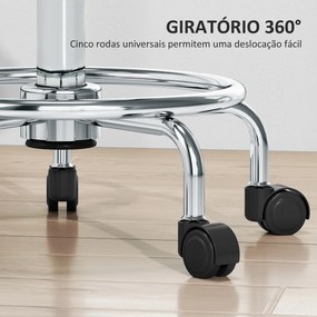 Banco Giratório com Rodas Altura Regulável 50-66 cm Assento Estofado em Imitação de Couro  34x34x50-66 cm Cinzento