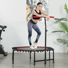 Trampolim de fitness de 114 cm, cordas elásticas, pega ajustável em 3 posições, trampolim de exercício silencioso, vermelho