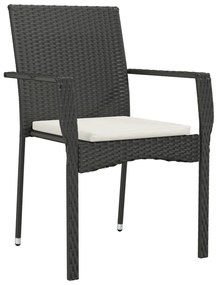 7 pcs conjunto de jantar p/ jardim c/ almofadões vime PE preto
