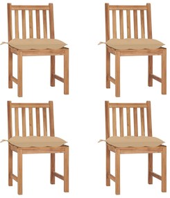 Cadeiras de jardim c/ almofadões 4 pcs madeira de teca maciça