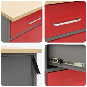 Conjunto de Armário e Mesa de Trabalho VidaXL 4 Peças Vermelho em Made