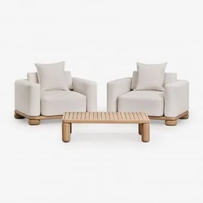 Conjunto De Sala Com 2 Poltronas E Mesa De Centro 115x70 Cm Em Madeira De Acácia Ioanis Marrom Acácia Claro - Sklum