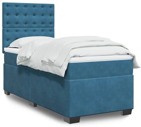 Cama boxspring com colchão 90x200 cm veludo azul