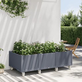 vidaXL Vaso/floreira de jardim com rodas 150x80x54 cm PP cinzento azul