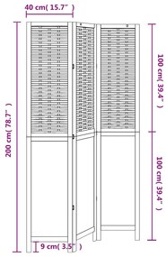 Biombo c/ 3 painéis madeira de paulownia maciça castanho-escuro