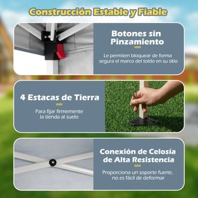 Tenda 300 x 300 cm Pop Up Dobrável com 1 Parede Lateral Com Saco, jardim, campismo, feiras, eventos com Estrutura Metálica Cinzenta