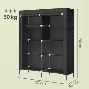 Guarda roupa  45 x 127 x 180 cm, em tecido e plástico com bolsos laterais preto