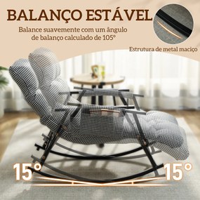 Poltrona Baloiço com Encosto e Apoia-Pés Ajustáveis 105° Estofada em Linho com Bolso Lateral e Estrutura de Metal Preto e Branco