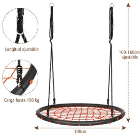 Baloiço Infantil Rede Redonda com Cordas Ajustáveis Ideal para Parque Infantil Jardim de Árvores 100 cm Laranja