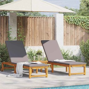 vidaXL Espreguiçadeiras 2 pcs com Mesa e Almofadas de Madeira de Acácia