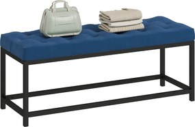 Banco entrada ou ao Pé da Cama Estofado em Veludo Design Capitoné Base de Metal Banco para Quarto Entrada Sala 117x40x48 cm Azul Escuro