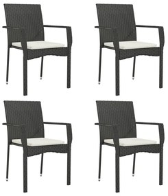 5 pcs conjunto de jantar p/ jardim c/ almofadões vime PE preto