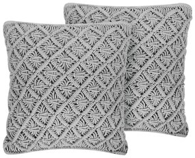 Conjunto de 2 almofadas decorativas em macramé de algodão cinzento 45 x 40 cm KIZKALESI Beliani