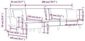 Sofá-cama em forma de L 279x140x70 cm tecido cinzento-escuro