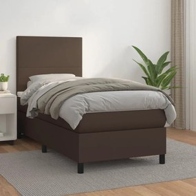 vidaXL Cama com molas/colchão 100x200 cm couro artificial castanho