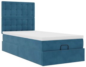 Estrutura de cama otomana com colchões azul escuro Veludo