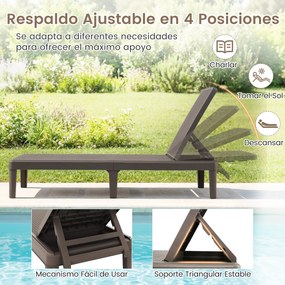 Conjunto de 2 espreguiçadeiras em PP com encosto ajustável em 4 posições, pés elevados e capacidade de carga de 150 kg, para terraço ou pátio, cor Cas