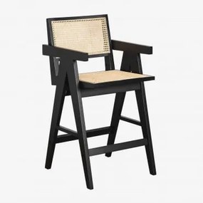 Banco Alto Lali 65 Cm Em Madeira De Freixo E Rattan Preto Claro - Sklum