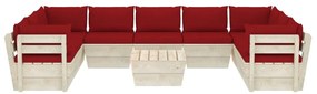 10 pcs conjunto lounge de paletes + almofadões madeira de abeto