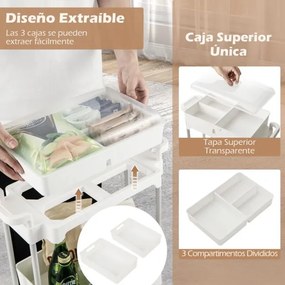 Carrinho multifuncional de 3 níveis com rodas bloqueáveis com tampa e Estante organizadora móvel para cozinha e escritório Branco