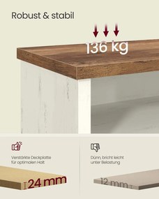 Banco sapateira 29,5 x 100 x 50 cm com espaço de arrumação e prateleiras ajustáveis branco vintage-castanho mel