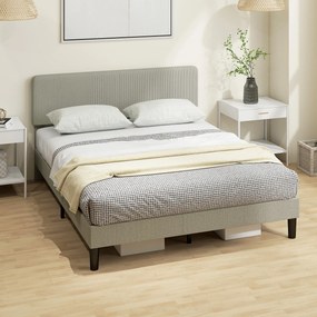 Cama de Casal Estofada, 205 x 167 x 107 cm (COLCHÃO NÃO INCLUIDO), Cabeceira Ajustável, Cinzento