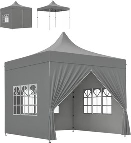 Tenda de jardim dobrável 3 x 3 m, 4 paredes laterais removíveis, 3 janelas, altura ajustável, saco de transporte cinzento