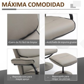 HOMCOM Poltrona Relax com Banco para Apoiar os Pés Poltrona Relax Giratória Reclinável em até 135° Estofada em PU 75x84x100cm Cinza