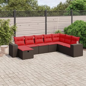 vidaXL 8 pcs conjunto sofás de jardim c/ almofadões vime PE castanho