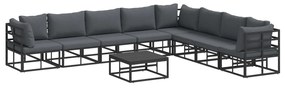 vidaXL Conjunto de Sofá de Jardim com almofada 9 pcs Preto Alumínio