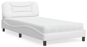 vidaXL Cama com colchão 100x200 cm couro artificial branco