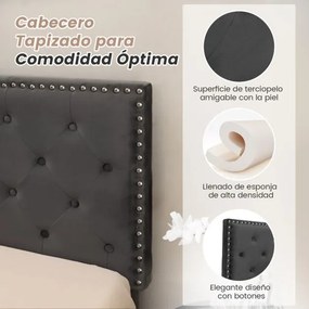 Estrutura de cama moderna com cabeceira estofada Botões de colchão Montagem fácil 200 x 140 cm Cinzento