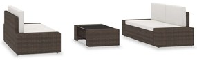 5 pcs conjunto lounge para jardim vime PE castanho