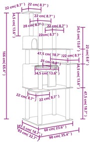 Árvore para gatos c/ postes arranhadores sisal 166 cm cor creme