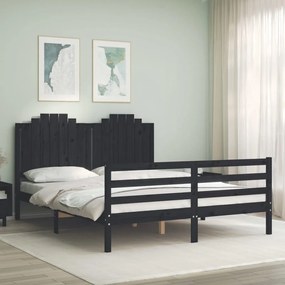 3194195 vidaXL Estrutura de cama com cabeceira 160x200 cm madeira maciça preto
