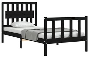 Estrutura de cama com cabeceira 90x200 cm madeira maciça preto