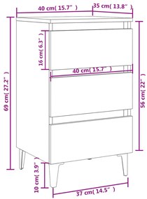 Mesa de cabeceira c/ pernas de metal 40x35x69 cm sonoma cinza