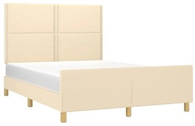 Estrutura de cama c/ cabeceira tecido cor creme 140x190 cm