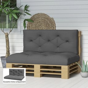 Conjunto de 2 almofadas para sofá de 2 lugares (ESTRUTURA NÃO INCLUIDA),  120 x 80 x 12 cm, poliéster cinzento