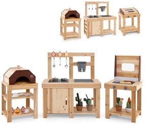 Cozinha de brinquedo infantil com 2 pias removíveis, torneira, fogão e utensílios de cozinha