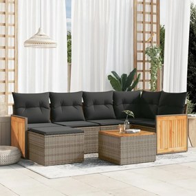 vidaXL 7 pcs conjunto sofás p/ jardim c/ almofadões vime PE cinzento