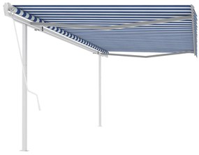Toldo retrátil automático com postes 5x3 m azul e branco